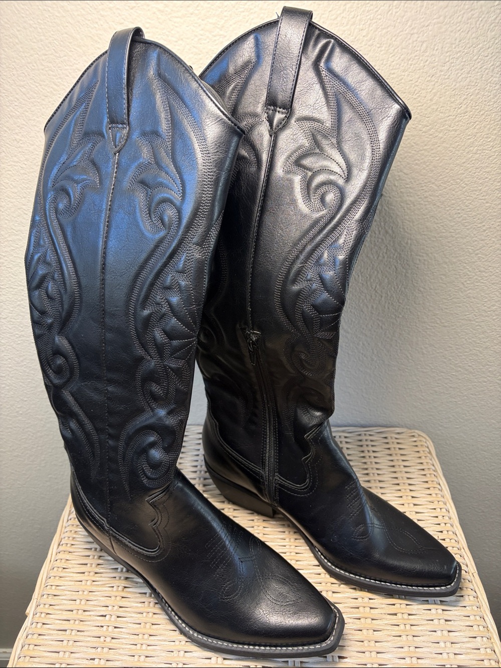 Black Embroidered Tall Western Boots by Wild Fable